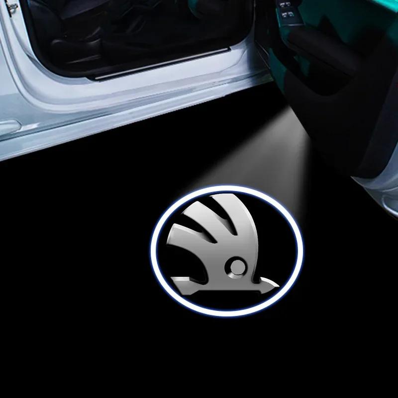 1/2pcs LED Car door universal projector high-definition welcome lights For Skoda Octavia Rapid Kodiaq Karoq Superb Fabia VisionS hkpx25