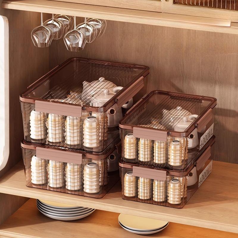 Transparent Tea Set Storage Box Organizer with Cover Dustproof Large Capacity Coffee Table Kung Fu Tea Cup Teapot Storage Boxes