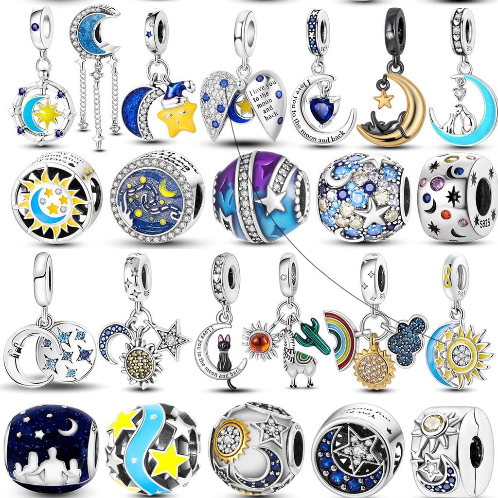 Starry Collection Charms Beads Copper Sun Stars Moon Dangle Pendants Fit Original Pandora Jewelry Bracelet Necklace