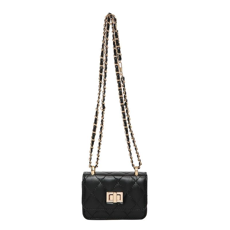 Stylish Black Quilted Chain Shoulder Bag For Women Pu Leather Mini Square Bag