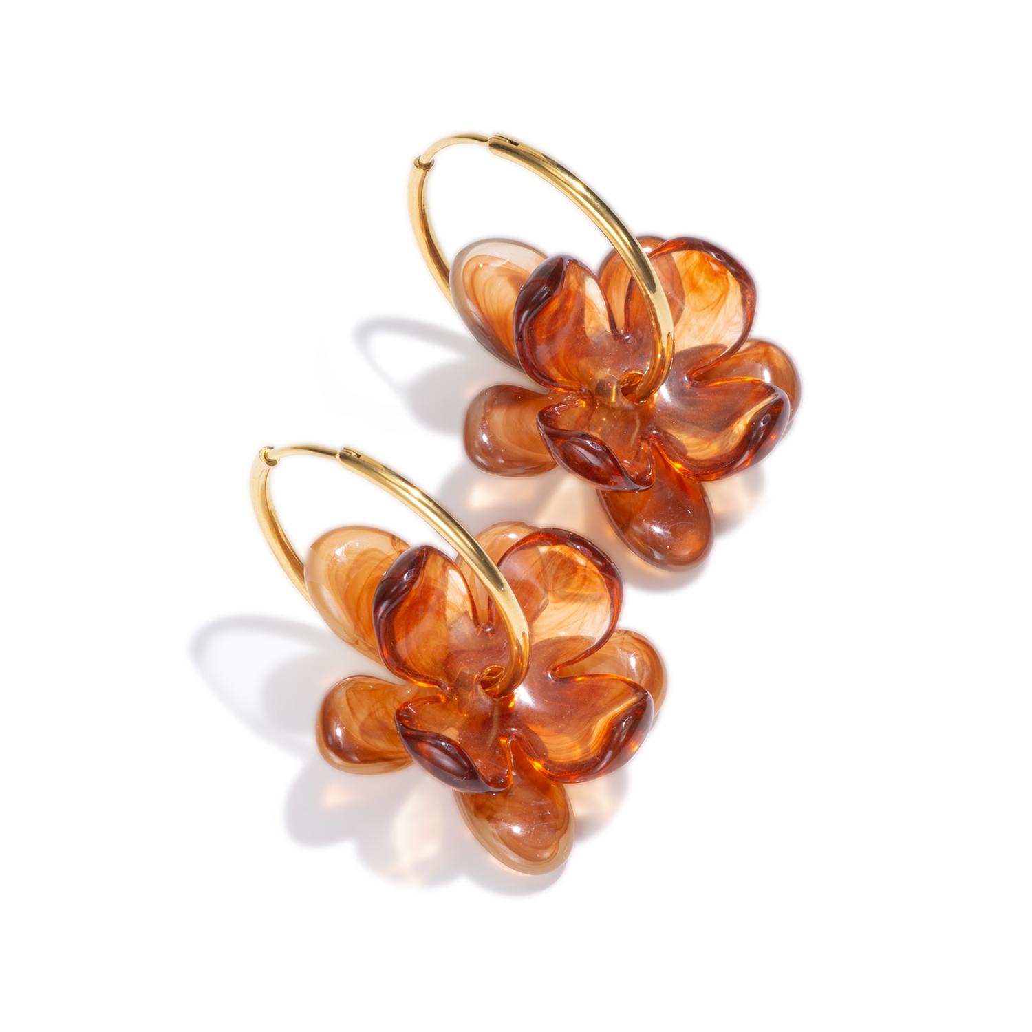 

30mm Stainless Steel Double-layer Resin Flower Drop Earrings for Women Trending Jewelry Green Yellow Brown Accessories