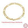EFFIE QUEEN 925 Sterling Silver Diamond Cut Classic Figaro Hollow Out Chain Bracelet For Women Men Dainty Fine Jewelry SB108