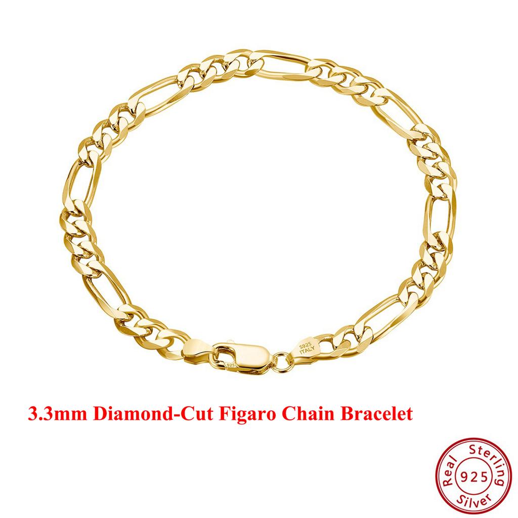 EFFIE QUEEN 925 Sterling Silver Diamond Cut Classic Figaro Hollow Out Chain Bracelet For Women Men Dainty Fine Jewelry SB108