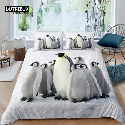 Ensemble de literie 3D Pingouin de luxe pour la maison Ensemble de housse de couette Ensemble de taies d'oreiller Ensemble de literie pour enfants Tailles Queen et King EU/US/AU/UK