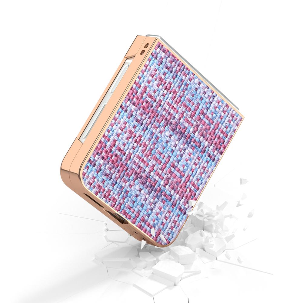 ABEEL For Samsung Galaxy Z Flip7 FE 5G/Z Flip6 5G Case Electroplating Edge Plaid Texture PU Leather+PC Phone Cover