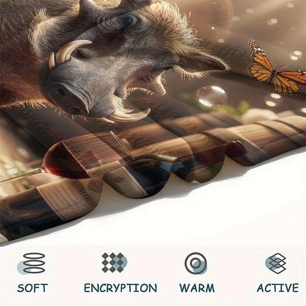 1PC Warthog Print FlAannel Blanket, High quality Comfortable for All Seasons, Home Decor, Warmth and Comfort