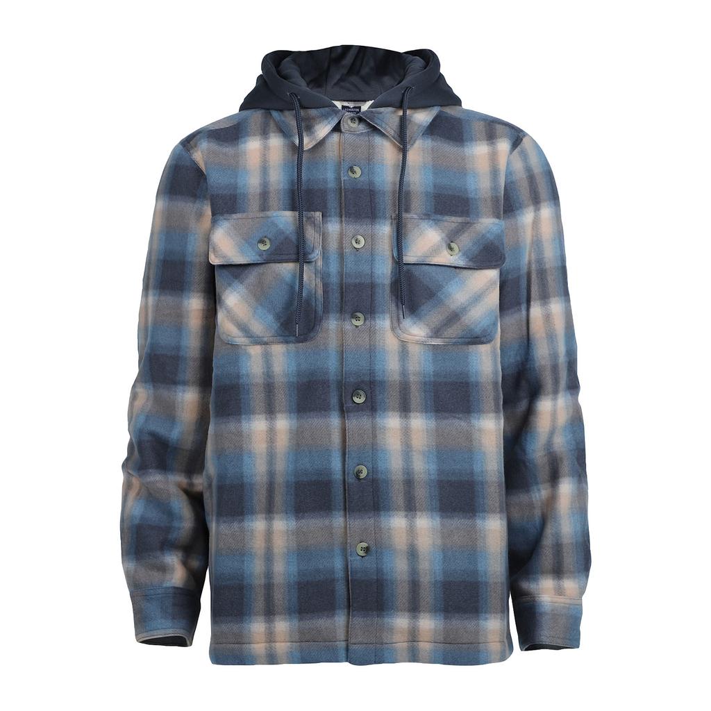 Men's Plaid Long Sleeve Shirt Men's Pocket Button Hooded Sweatshirt