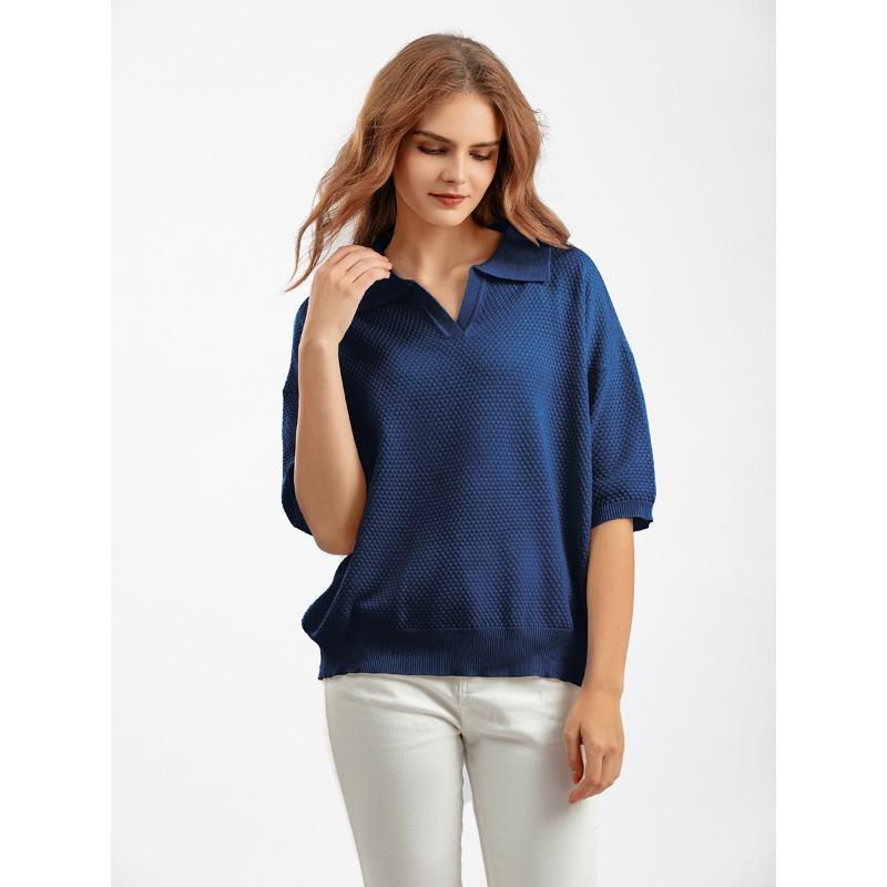 Summer Women's T-shirt Plus Size Thin POLO Collar Fashion Casual Versatile Short-sleeved Knitted Tops