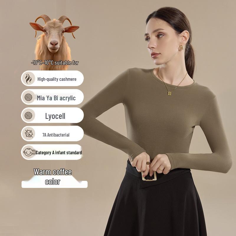 

Женский базовый топ с длинным рукавом из кашемировой смеси - Приятный к коже, Осенне-зимний, С круглым вырезом, Незаменимый для поездок M (approx. 50-60 kg)