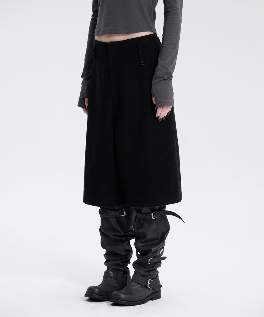 Teulimingbeodeu Crop Tweed Set-Up Pants [ Black ]