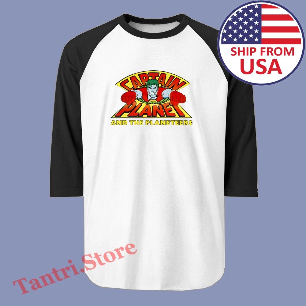 Captain Planet And The Planeteers Men s Raglan White Black Size S to 2XL 4XL