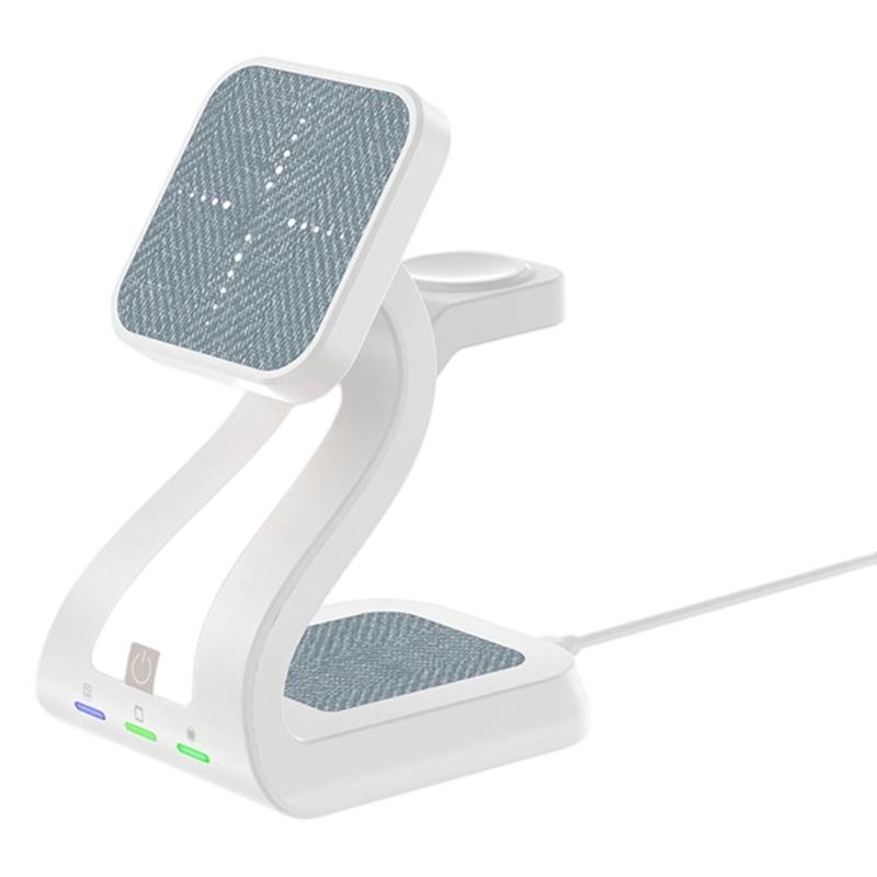 Magnetic Wireless Charging Station ABS Texture Suitable for Phone Watch Earphone Fast 15W Charging Built In Night Light