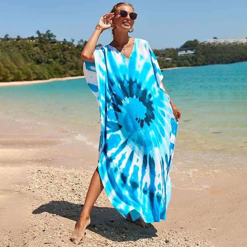 New Printed Robe Beach Resort Loose Plus Size Beach Dress Bikini Swimsuit Smock for Women