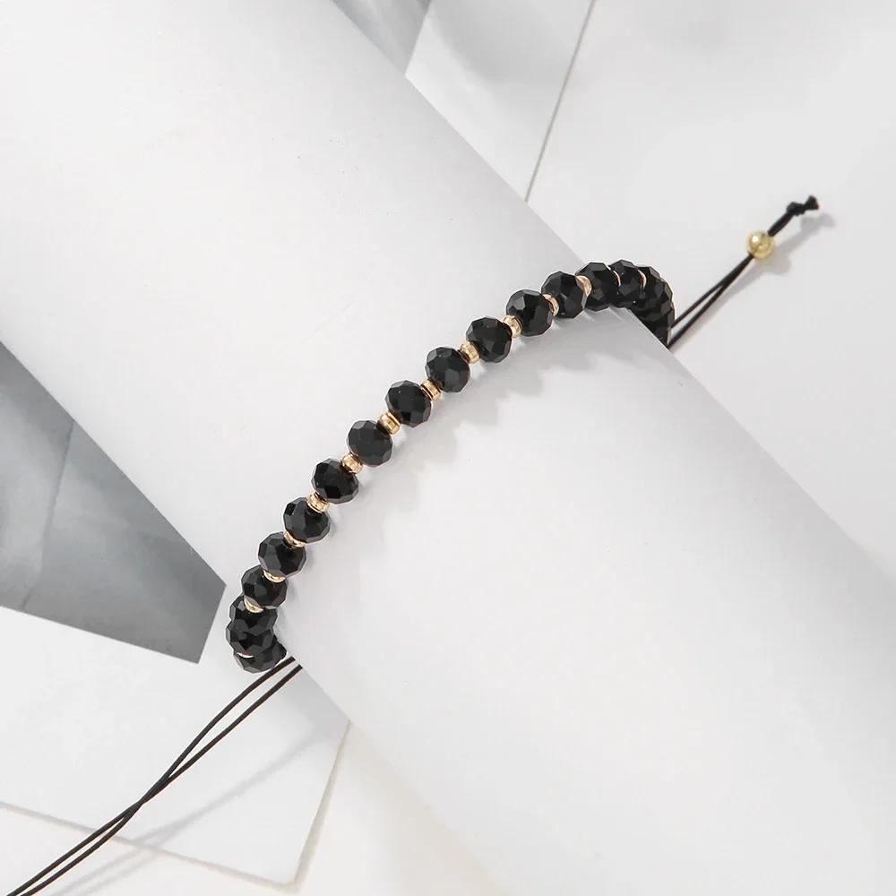 Fashion Boho Adjustable Jewelry Braiding Strap Bracelet Black Crystal Stone Beaded Bracelet For Women Accessory Jewelry