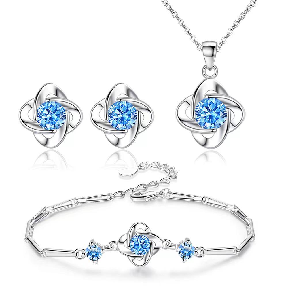 Lucky Four-Leaf Clover Ocean Heart Jewelry Set - Necklace, Bracelet & Earrings - Japanese Korean Style