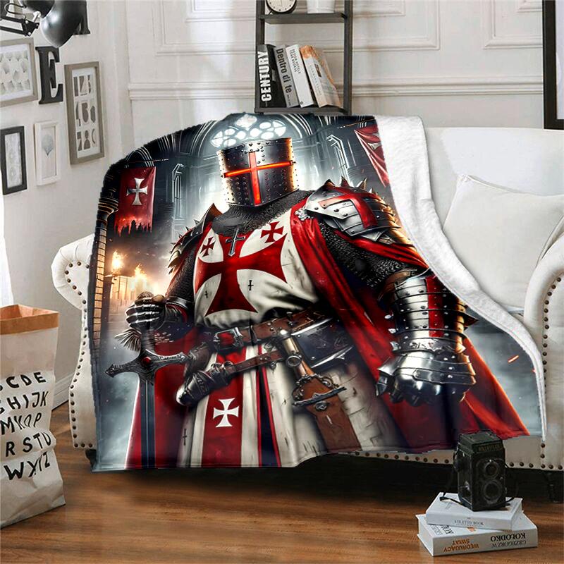 1pc Blanket Knights Templar Print Design, Lightweight Blanket for Sofa, Bed- Soft &Warm, Gift for All Seasons like Christmas, Halloween