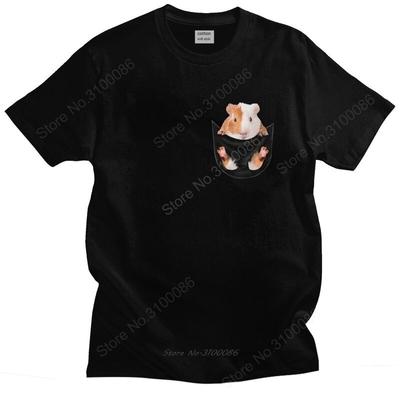 Rolig marsvin i ficka t-shirt för män Förkrympt bomulls-t-shirttoppar Husdjursägare t-shirts Kortärmad avslappnad t-shirt Merchandise