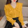 Solid Color Shirt for Women Spring Autumn New Design Sweet Fungus Edge Doll Collar Long-sleeved Top