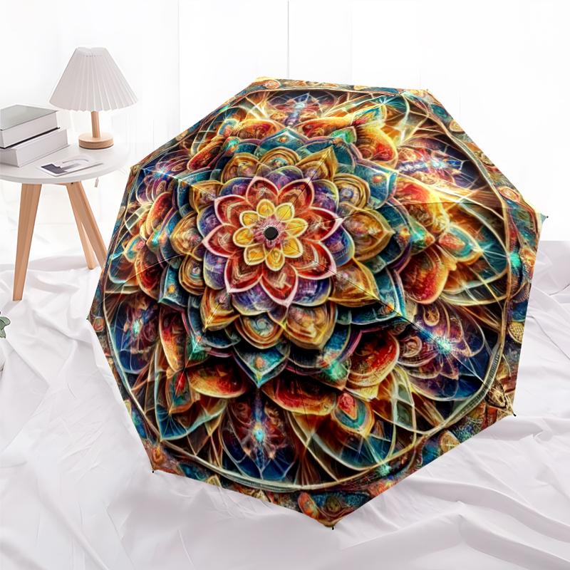 1 PC Automatic Folding Umbrella - Mandala Lotus Pattern, Portable & Foldable Design with 8 Ribs, Christmas Birthday Gifts