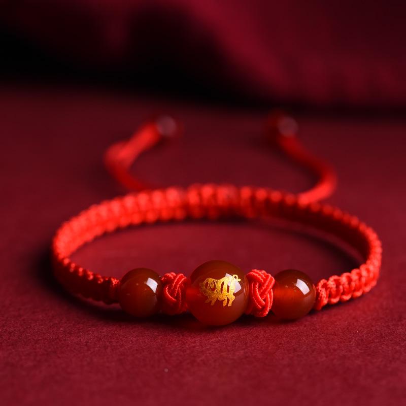 Chinese Zodiac Red Agate Bracelet for Men & Women - Year of Birth Lucky Bead, Putuo Mountain Inspired Style