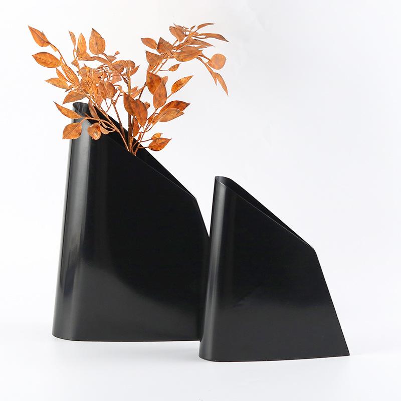 Silver Metal Vase Beveled Trapezoidal Metal Handicrafts Flower Arrangement Accessories Flower Pot Home Decoration Accessories