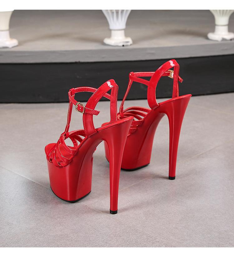 Damen Patentleder 17CM Super High Heel Sandalen Sexy Dünner Absatz Plateau Offene Zehenpartie Slip-On Mules Sommerschuhe LFD-181-41