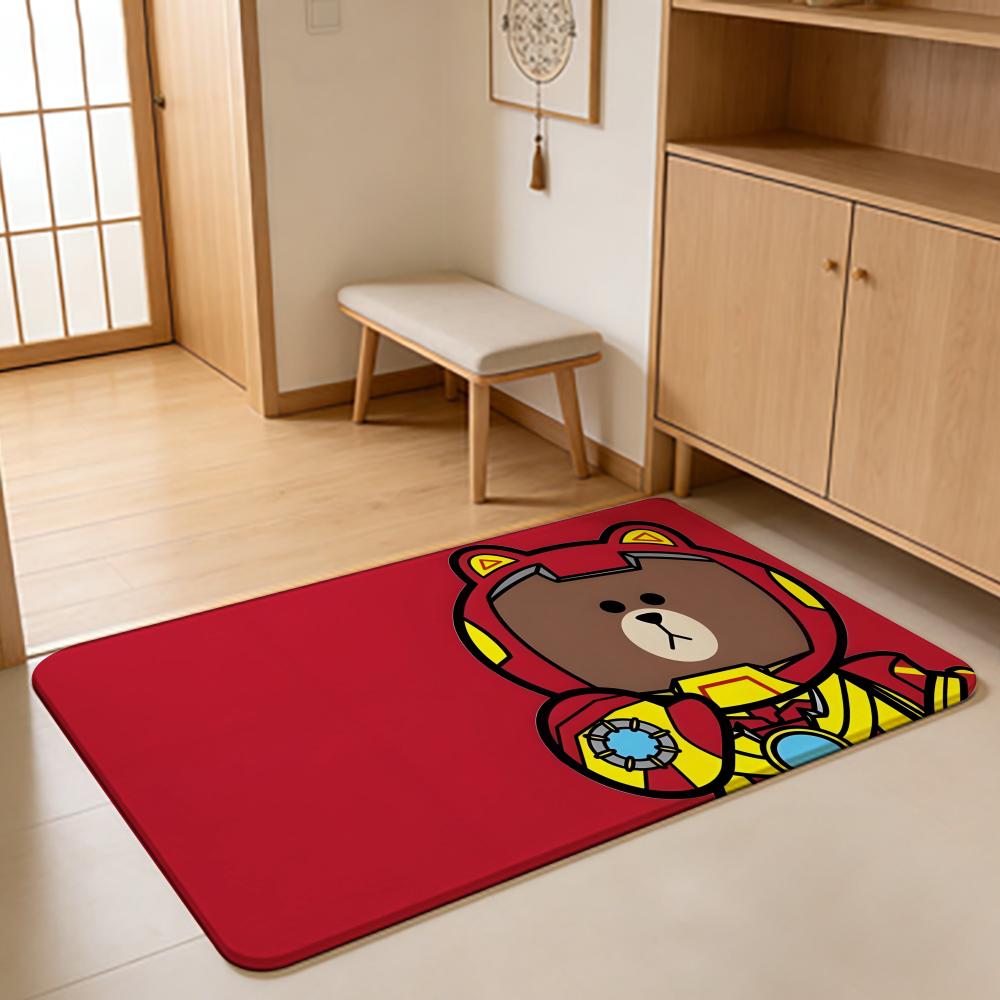 ANIME B-Brown Bear Floor Mat Absorbent Floor Mat Non-Slip Entrance Rug for Bathrooms Restrooms and Toilets