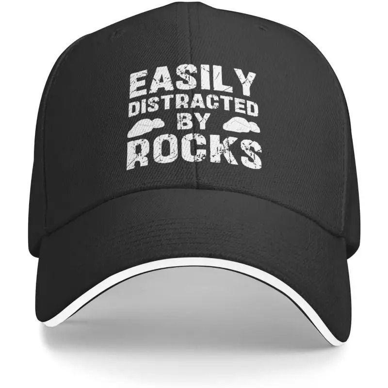 

Easily Distracted By Rocks Baseball Cap Funny Geology Lover Adjustable Polyester Casual Hat Gift One Size