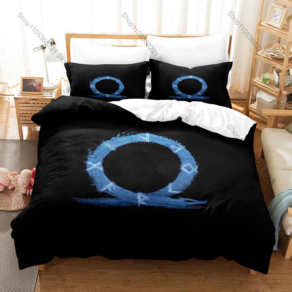 Kratos God of War Bedding Set 3 Piece Duvet Cover Set Classic Game Bed Linen for Teens Bedroom Decor
