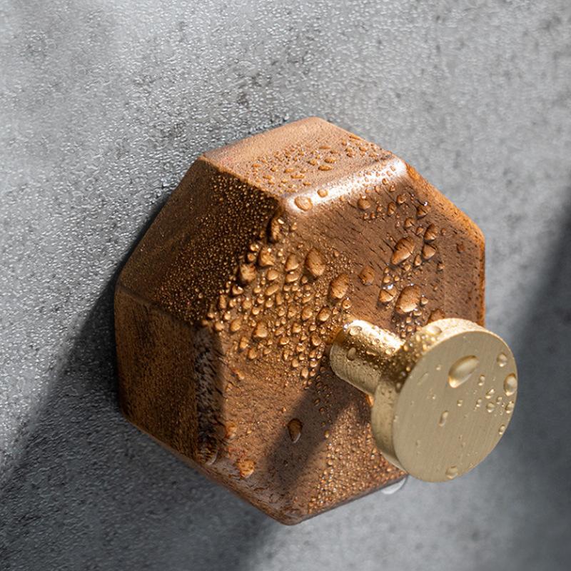 Drewno Orzechowe Mosiężny Haczyk Wiszący na Ścianie Wieszak na Klucze do Drzwi Łazienkowy Wieszak na Płaszcze i Kapelusze Samoprzylepny Haczyk Akcesorium Kuchenne Organizacja Dekoracja