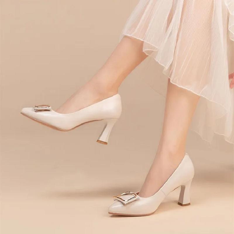 Women Fashion Sweet Black Pu Leather Slip On Square Heel Work Shoes Zapatos De Mujer Lady Beige Office Career Pumps Ba182
