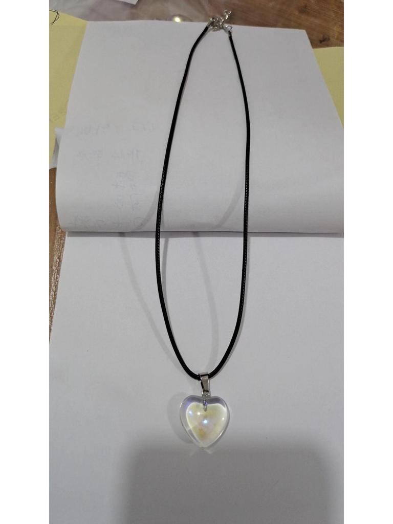 Colorful Heart Glass Pendant Leather Choker - Versatile & Stylish Necklace