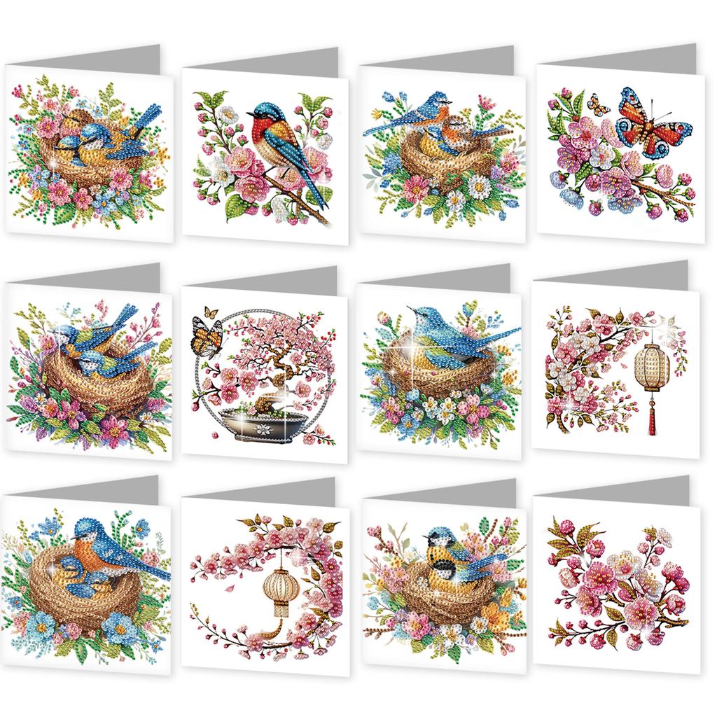 12PCS Color Theme DIY Diamond Painting Greeting Card Set with Envelope Diamond Art Greeting Cards for Festivals and Celebrations
