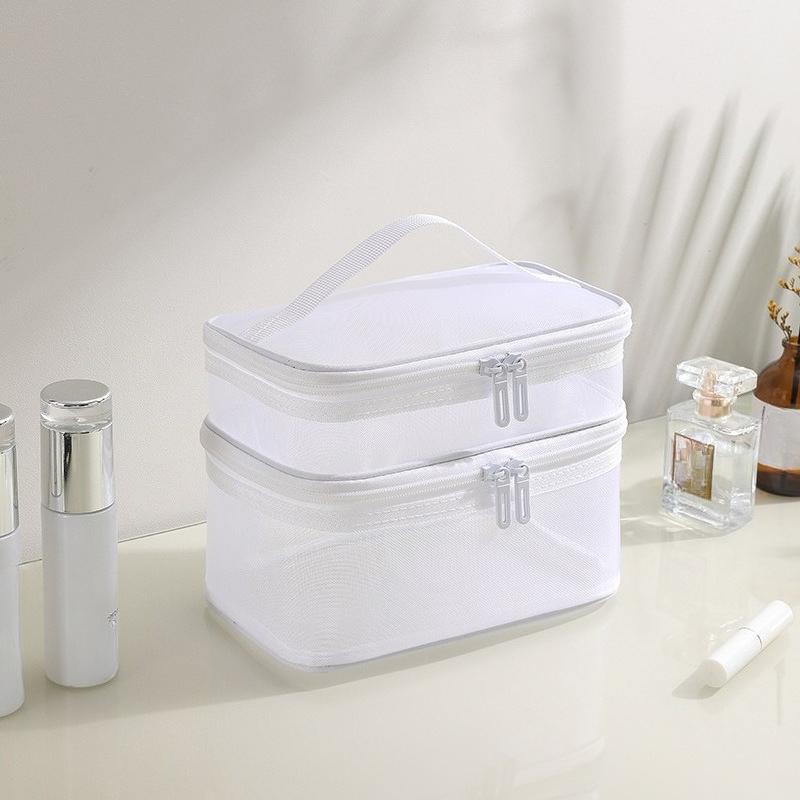 

Дизайн бренда Сетчатая косметичка большой вместимости для путешествий Простота Портативная туалетная сумка Двухслойная ручная сумка для хранения косметики белый