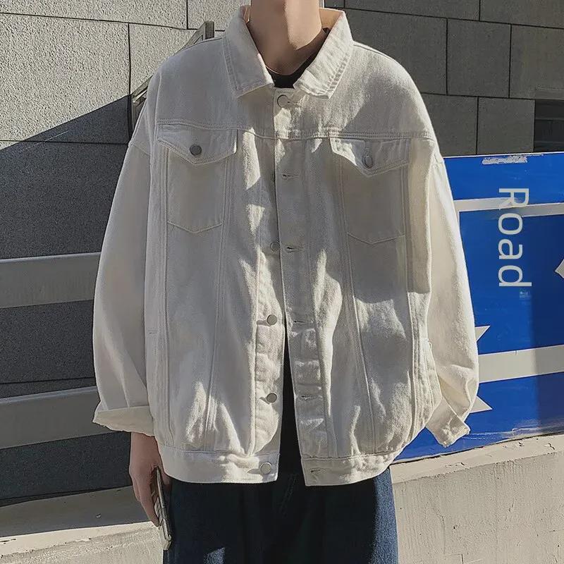 Weiße Jeansjacke für Herren: Von Hongkong inspirierte, lockere Passform, trendige koreanische Freizeitarbeitskleidung für Frühling und Herbst