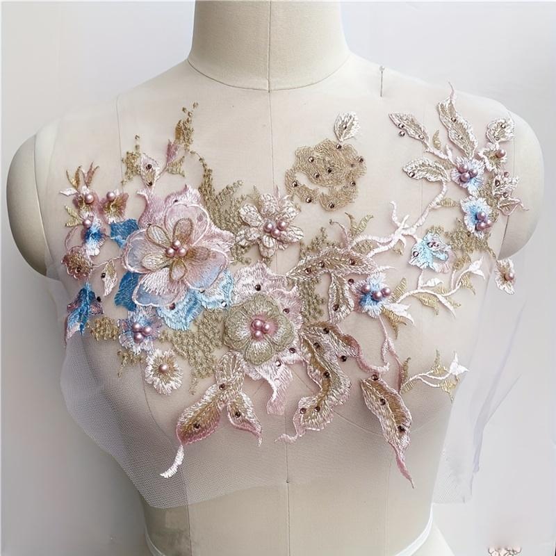 1 st, Färgglada Tredimensionella Nagelpärlor Hot Drill Broderi Spetsapplikation Klänning DIY Klädtillbehör