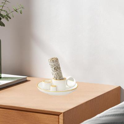 Suporte de queimador de incenso de cerâmica, ornamento, bandeja coletora de velas com fragrância para casa e alça