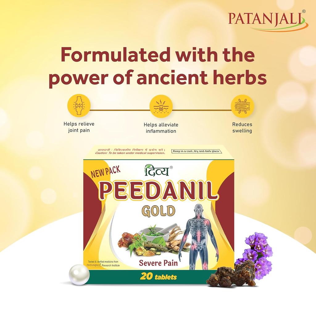 Patanjali Divya Peedanil Gold Tablet 20 Count Natural Pain Relief Support for Joints and Mobility