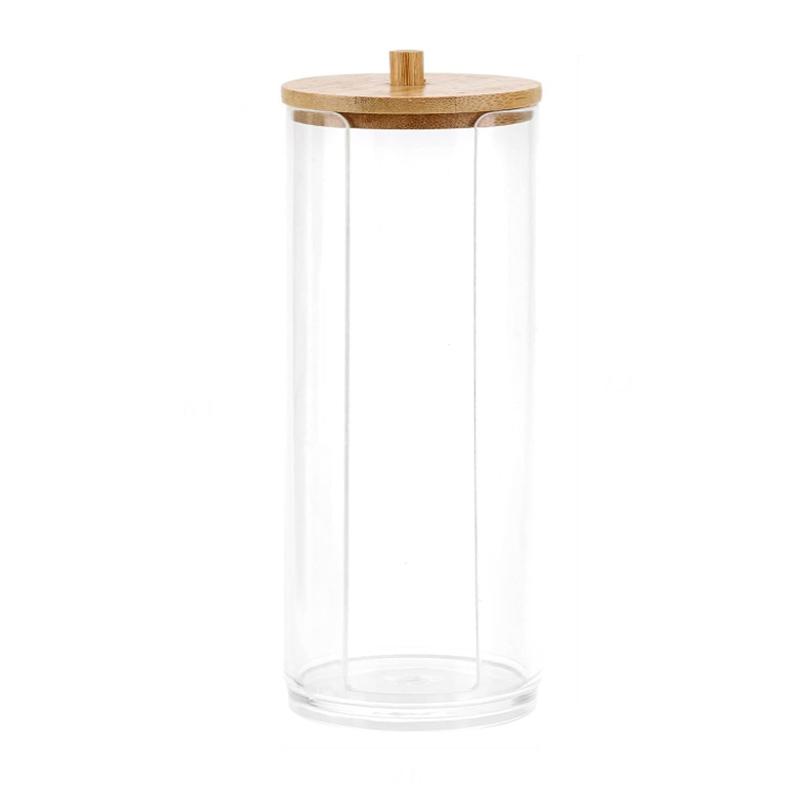 Clear Cotton Ball Pad Swabs Make Up Pads Dispenser Holder Organizer Container with Wood Lid Multifunction Bathroom Storage