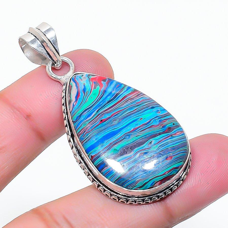 Natural Rainbow Calsilica Gemstone 925 Sterling Silver Pendant 1.89  AP-15344
