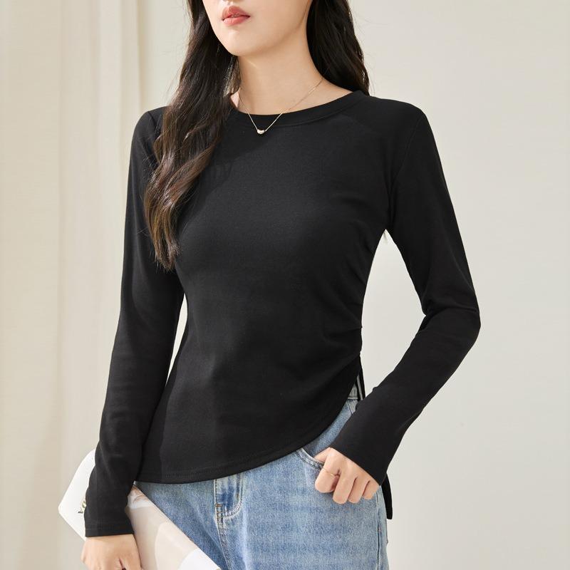 Spring and Autumn Women's Premium Peplum Long Sleeve Bottom Inner Split Top