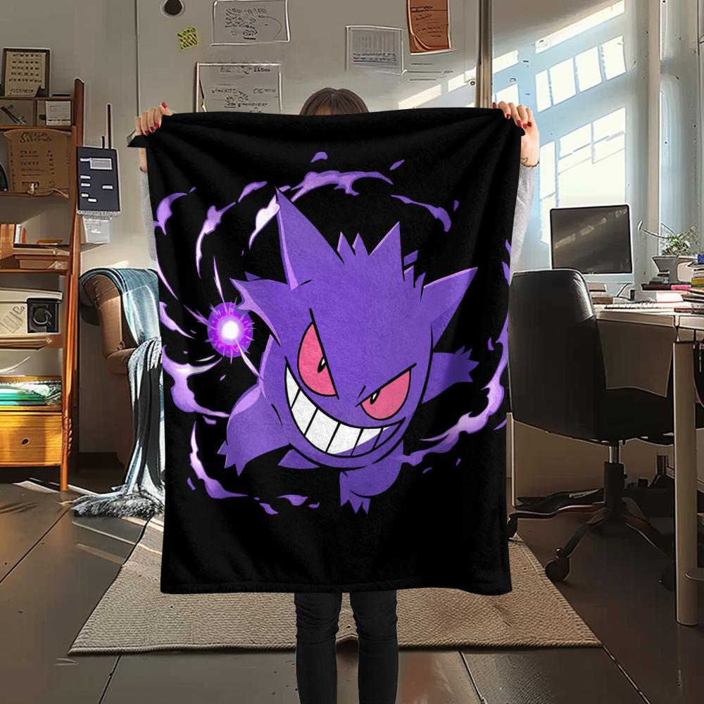 Purple Gengar Pattern Flannel Blanket, High Quality Comfortable for All Seasons, Home Decor, Warmth and Comfort, Perfect for Gifts.