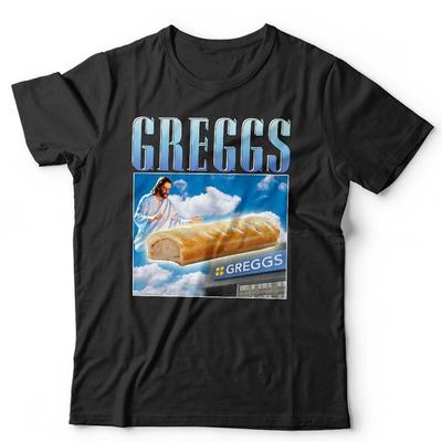 Greggs Tshirt Appreciation Unisex and Kids Funny Sausage Roll Jesus Pasty Present
