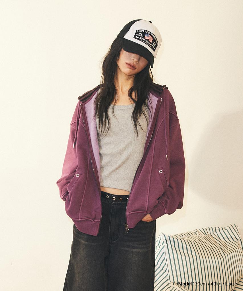 Mahagrid Pigment Stripe Mixed Zip Up Hoodie Purple(Mg2Fffm492A)
