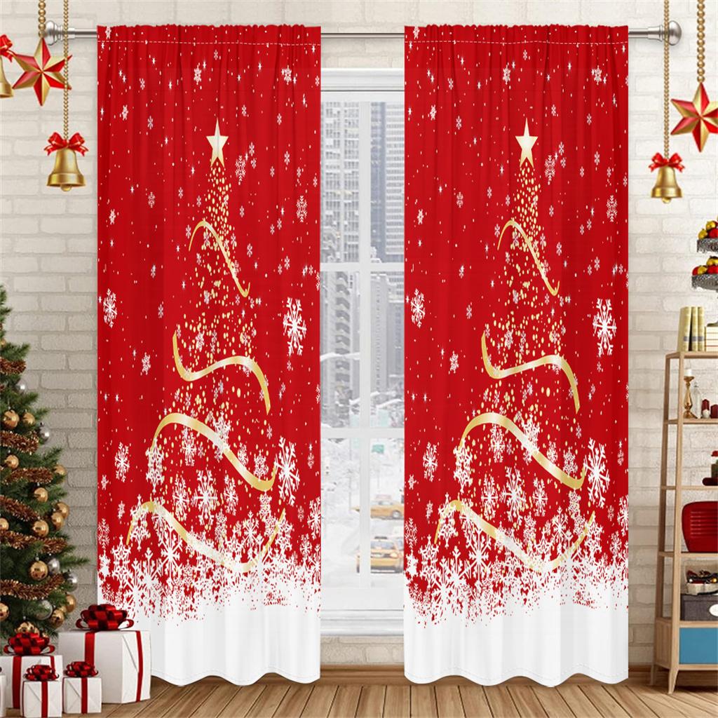 

Рождественские шторы с золотыми звездами и орнаментами, принт для гостиной, спальни, праздничный декор, 2 панели, рождественские шторы на окна 50W130H(CM)X2PCS&HooK