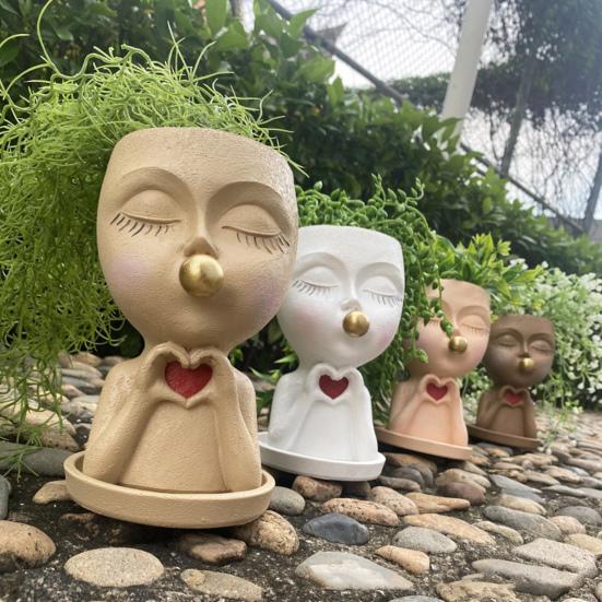 

Горшок для лица с дренажным отверстием, полимерный пузырь, фигурка головы девушки, цветочный горшок, контейнер для комнатных и уличных растений хаки