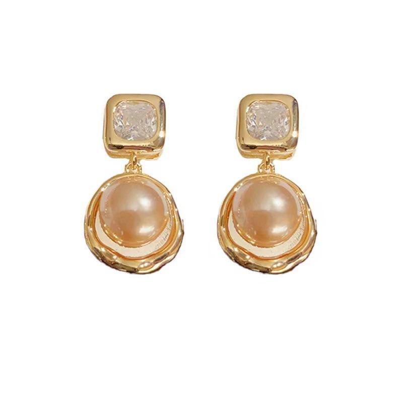 Francuskie Geometryczne Kolczyki Wiszące z Perłami i Kryształami dla Kobiet Eleganckie Geometryczne Kolczyki Wiszące z Cyrkoniami Impreza Wesela Biżuteria Prezenty Nowe