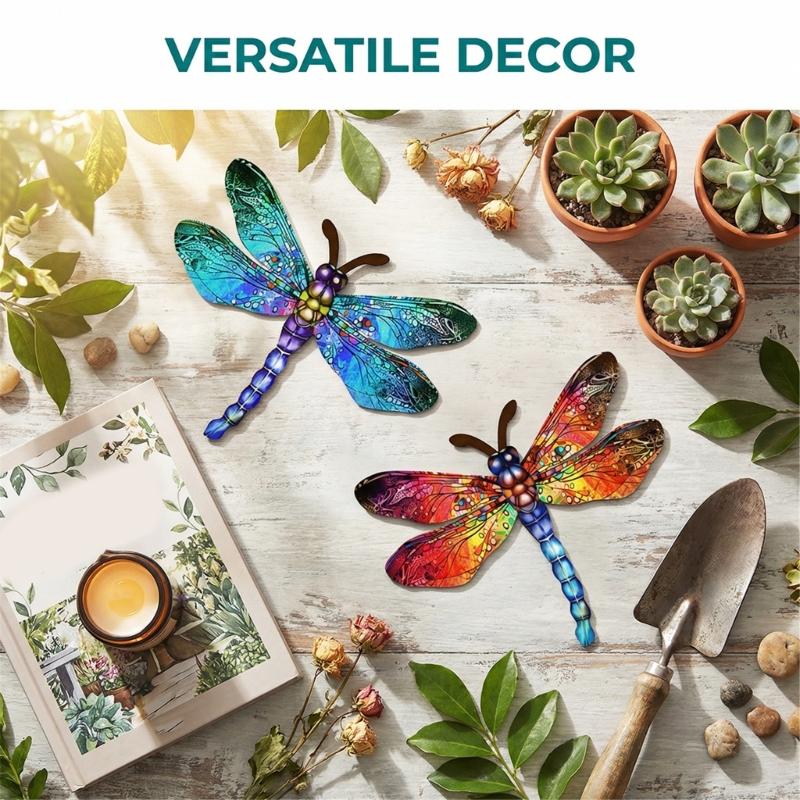2 Stück Eisenkunst Libellen Wandbehang Dekoration Ideal für Wohnzimmer und Hinterhof Einweihungsgeschenk