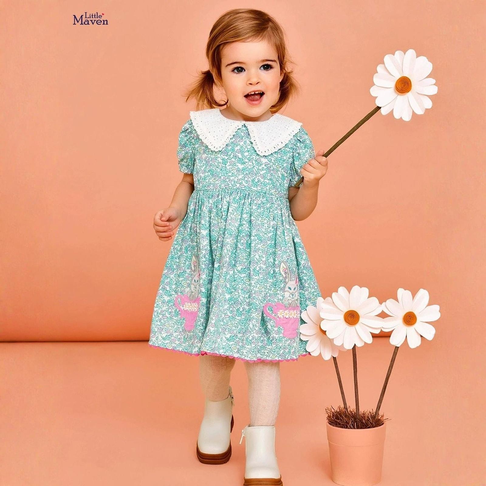 

Платье принцессы с коротким рукавом, лацканами и милым мультяшным принтом для девочек 120