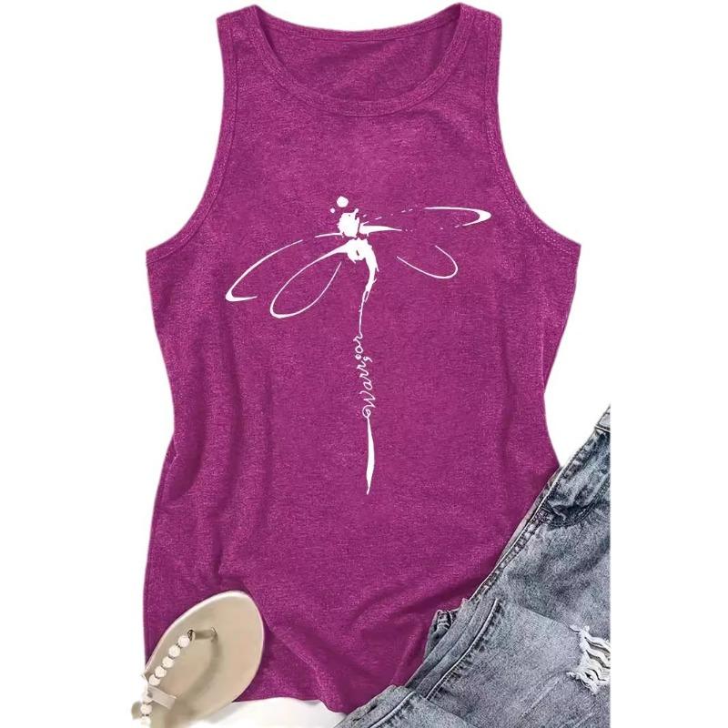 Tryckta Rundhalsade Tröjor Vår och Sommar Dam Casual Ärmlös Topp Väst